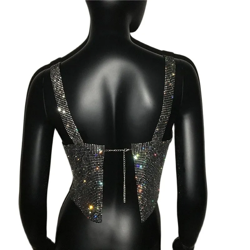 Glitter Backless Rhinestone Top Crystal Diamonds Sequin Crop Top