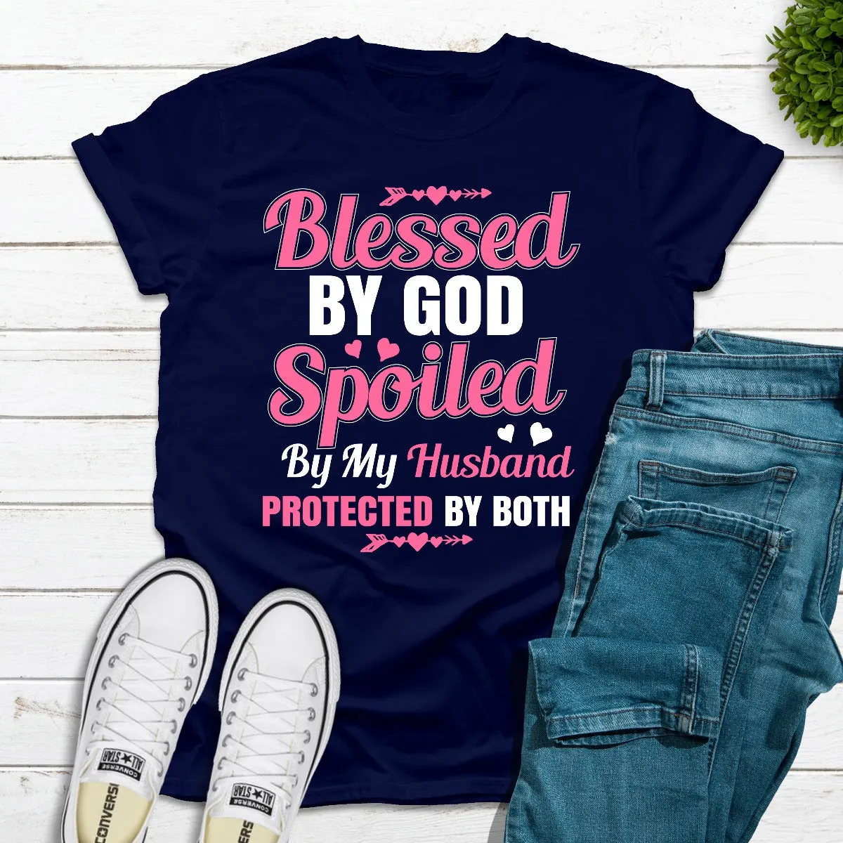 Graphic T-Shirts Blessed By God Spoiled By My Husband