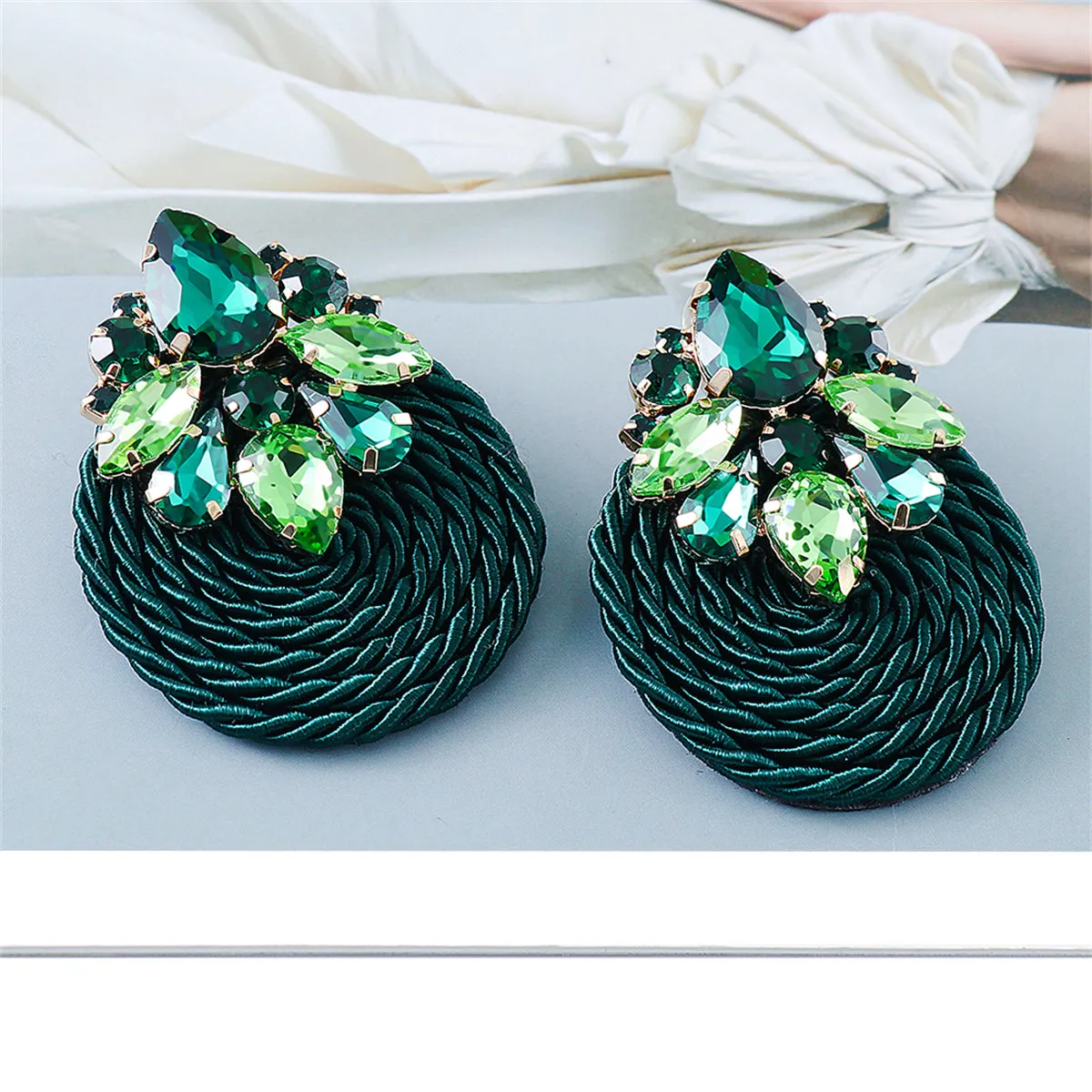 Green Crystal & Cubic Zirconia 18K Gold-Plated Round Drop Earrings