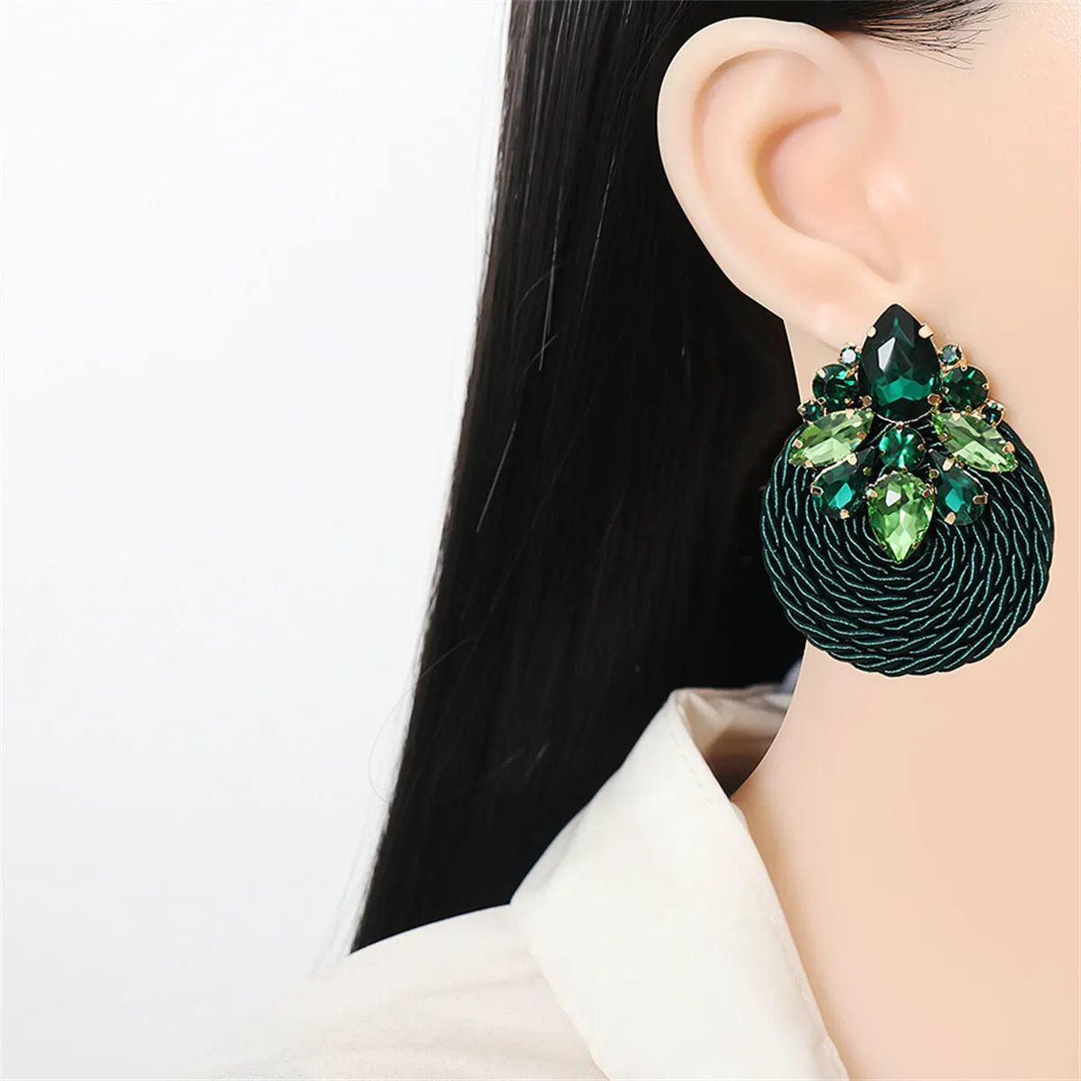 Green Crystal & Cubic Zirconia 18K Gold-Plated Round Drop Earrings