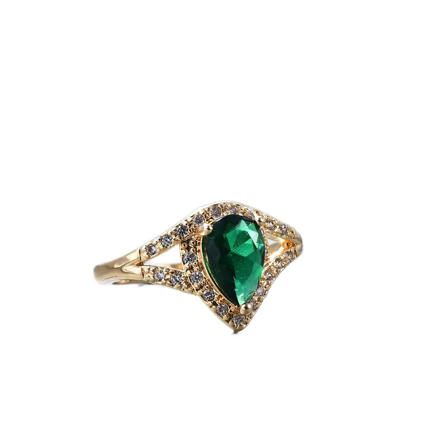 Green Crystal & Cubic Zirconia Pear-Cut Ring