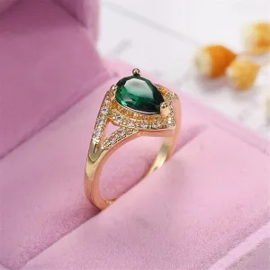 Green Crystal & Cubic Zirconia Pear-Cut Ring