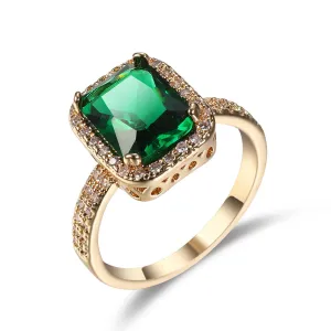 Green Crystal & Cubic Zirconia Princess Ring