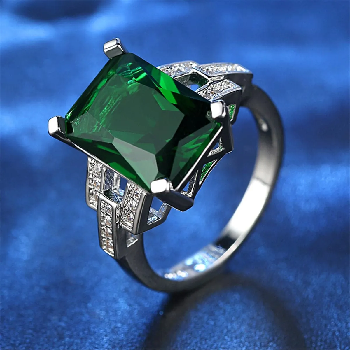 Green Crystal & Cubic Zirconia Radiant-Cut Ring