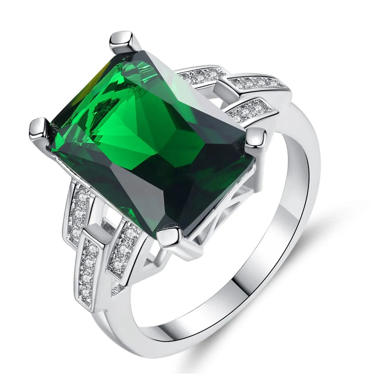 Green Crystal & Cubic Zirconia Radiant-Cut Ring