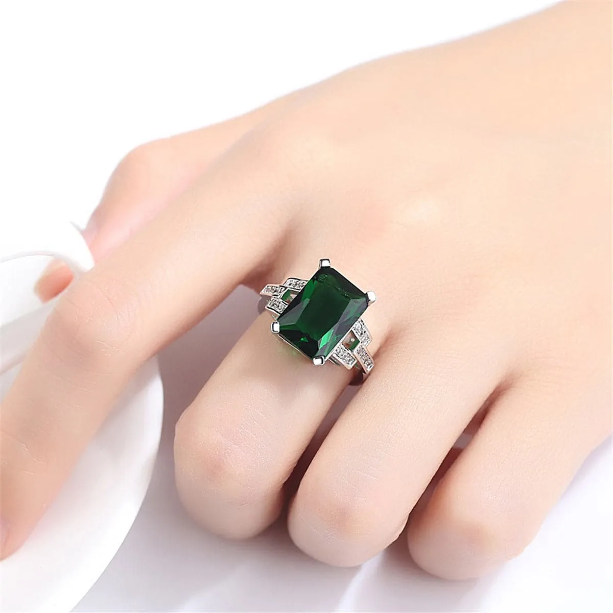 Green Crystal & Cubic Zirconia Radiant-Cut Ring