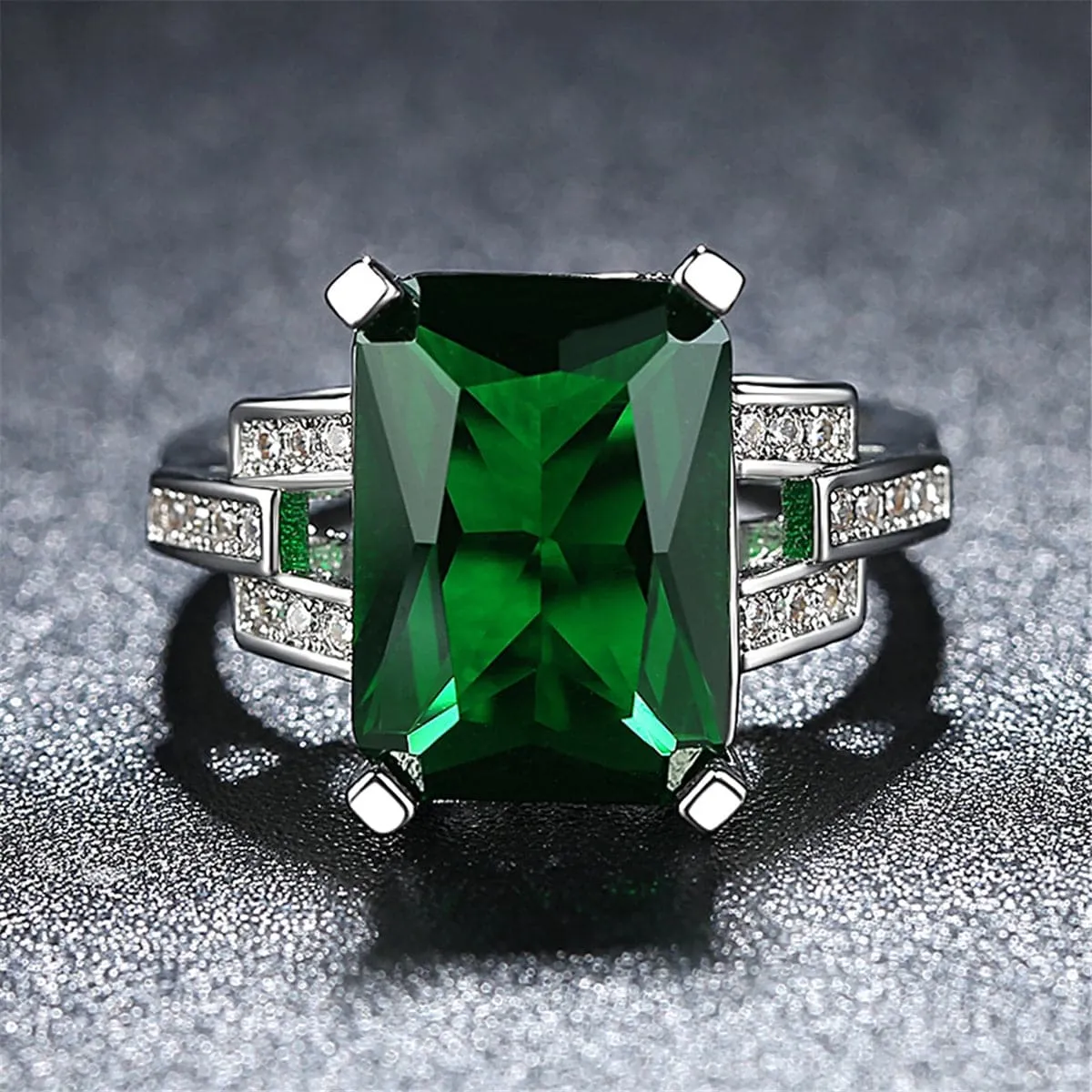 Green Crystal & Cubic Zirconia Radiant-Cut Ring