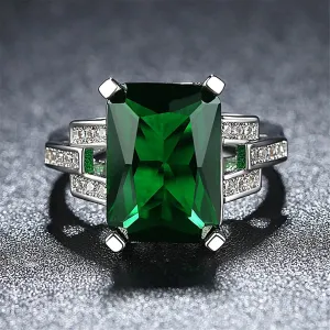 Green Crystal & Cubic Zirconia Radiant-Cut Ring