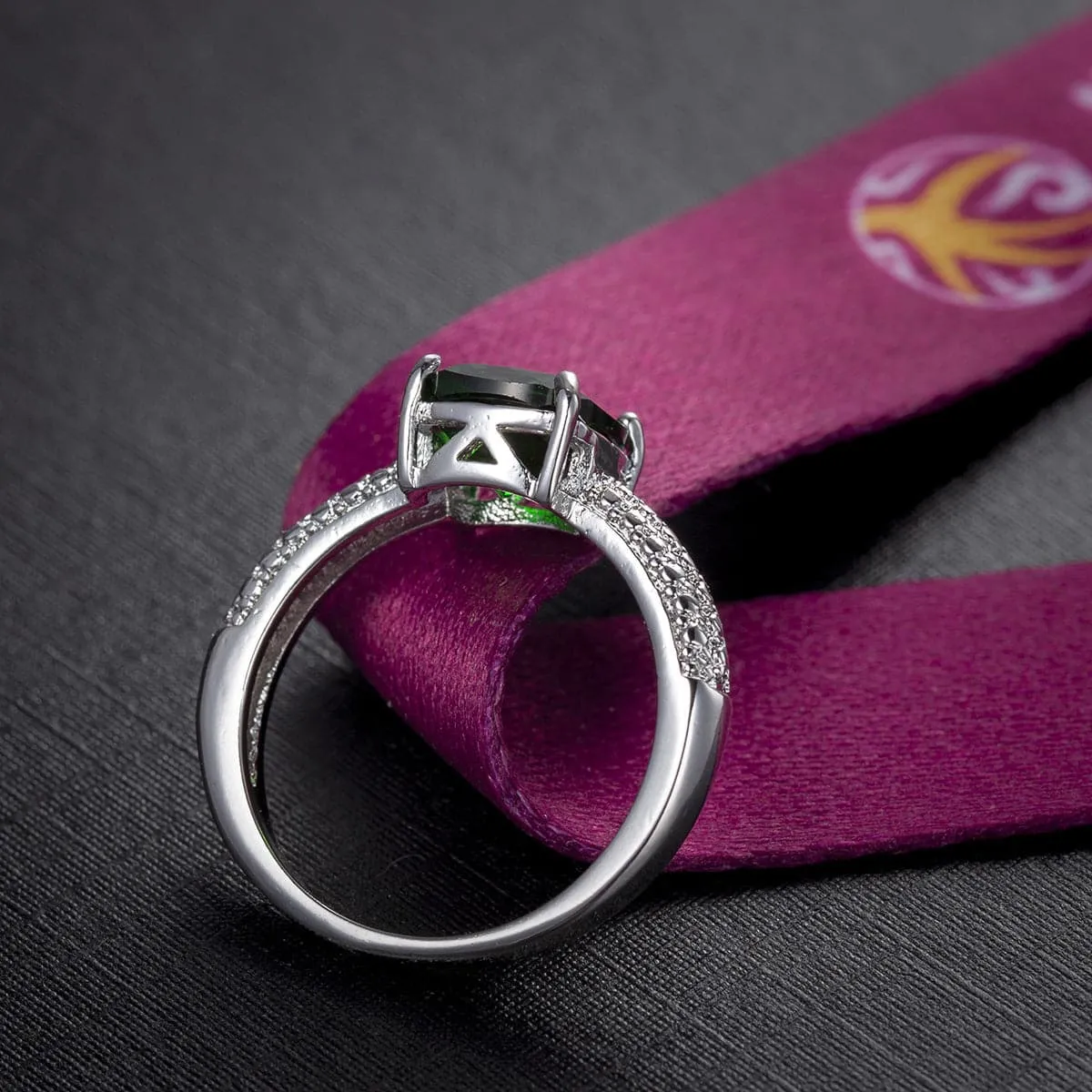 Green Crystal & Silver-Plated Cushion-Cut Cocktail Ring