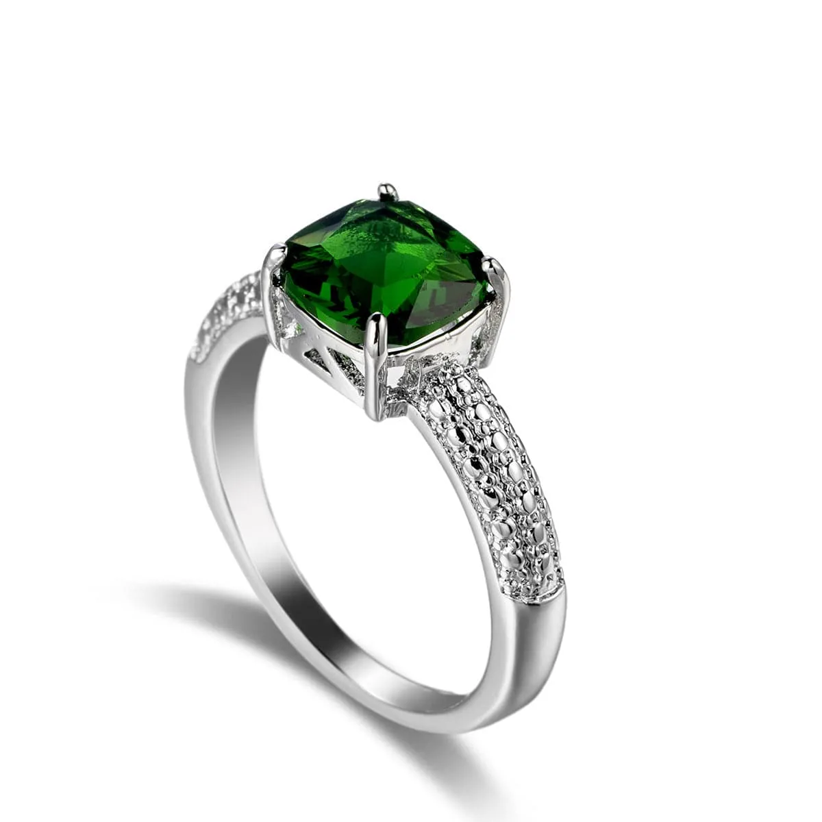 Green Crystal & Silver-Plated Cushion-Cut Cocktail Ring