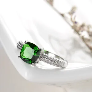 Green Crystal & Silver-Plated Cushion-Cut Cocktail Ring