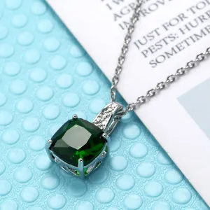 Green Crystal & Silver-Plated Cushion-Cut Pendant Necklace