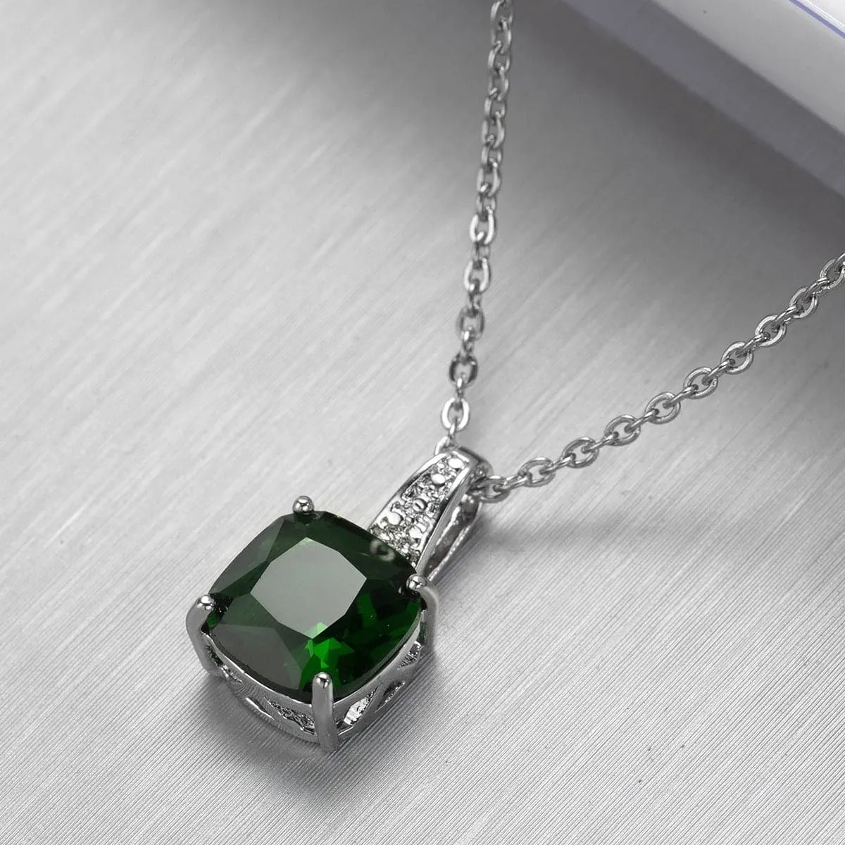 Green Crystal & Silver-Plated Cushion-Cut Pendant Necklace