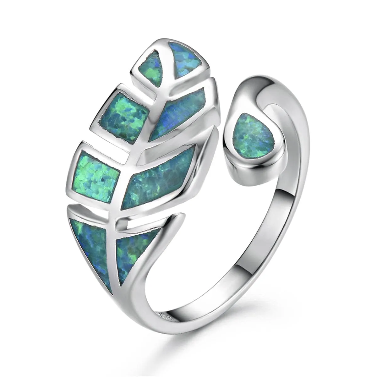 Green Opal & Silver-Plated Leaf Bypass Ring