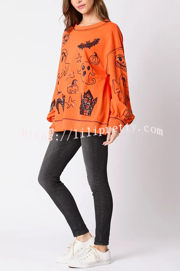 Halloween Graffiti Sequined Loose Casual Sweatshirt