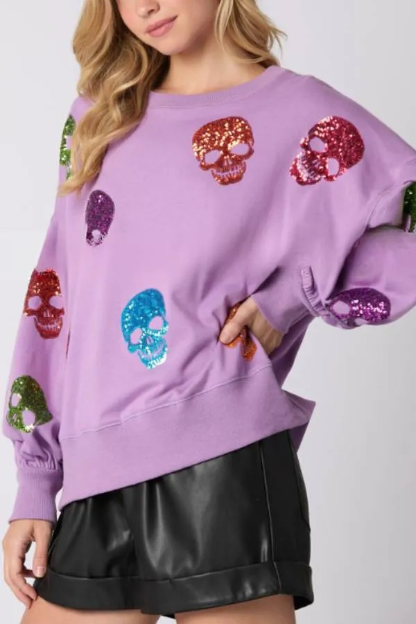 Halloween Skull Sequined Loose Casual Sweatshirt