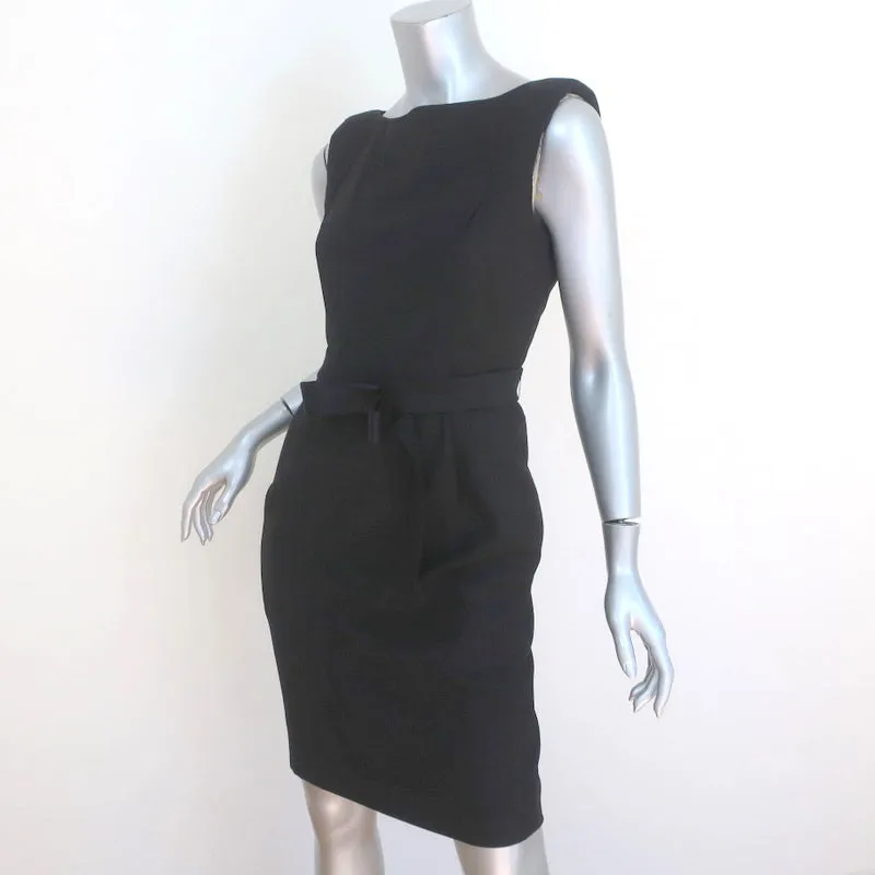 Hanii Y Belted Sheath Dress Black Wool Size 40 Sleeveless Boatneck