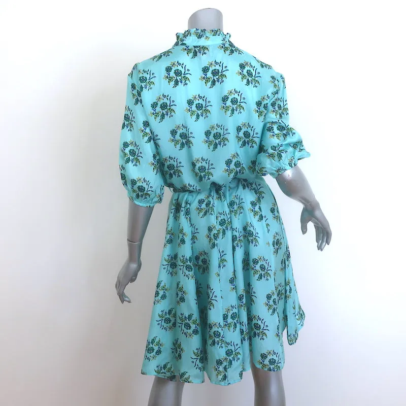 Hannah Artwear Gaia Belted Dress Blue Floral Print Silk Size 1
