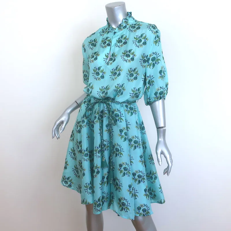 Hannah Artwear Gaia Belted Dress Blue Floral Print Silk Size 1