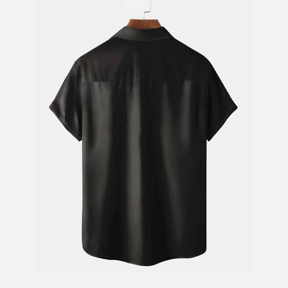 Hawaiian Coconut Tree Print Casual Oversized Bowling Shirt