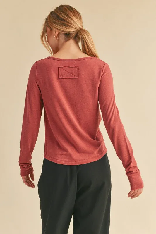 Hazel Blues® |  Aemi Co Ruched Front Round Neck Long Sleeve T-Shirt