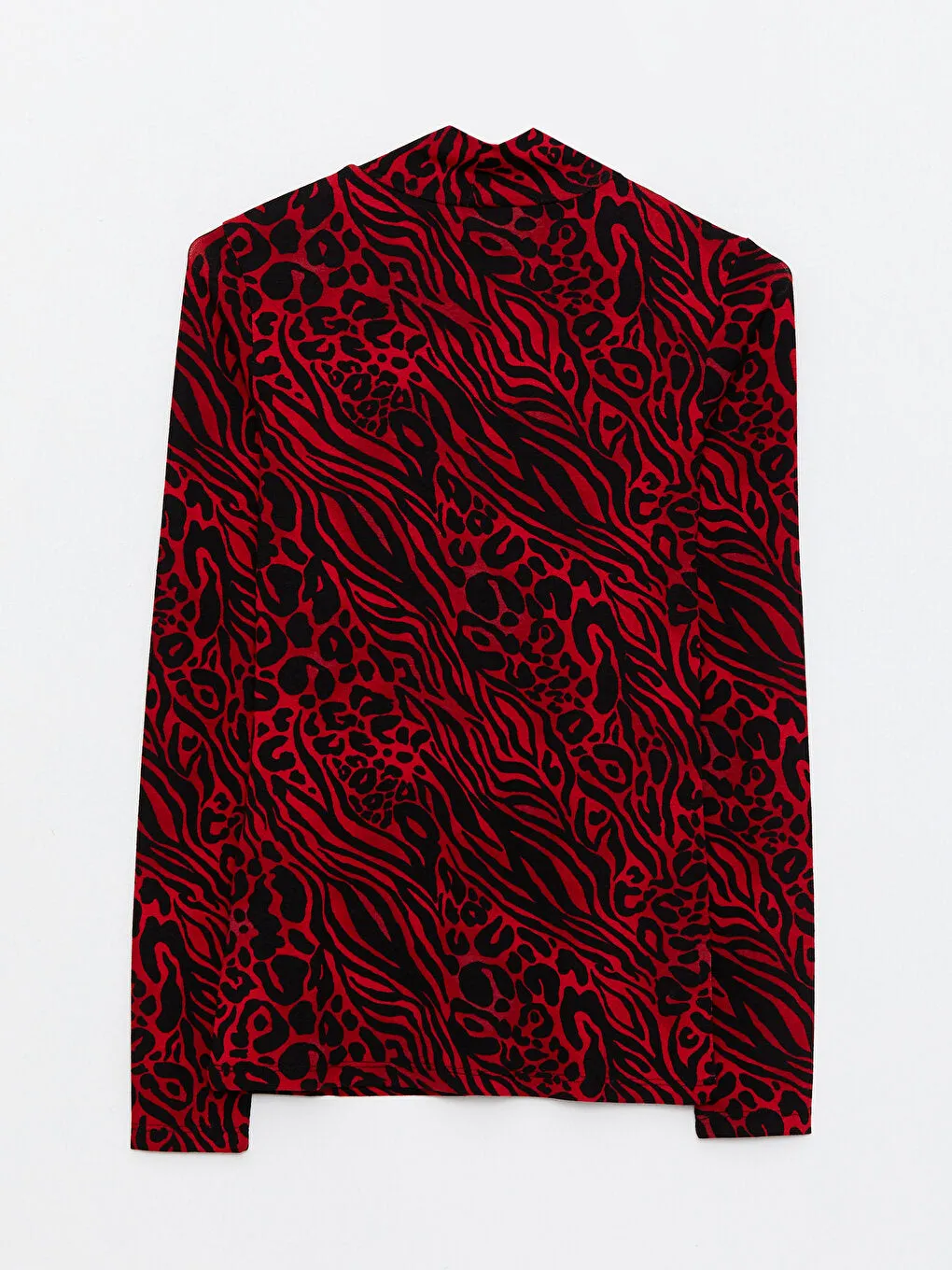 High Collar Patterned Long Sleeve Crepe Women's T-Shirt