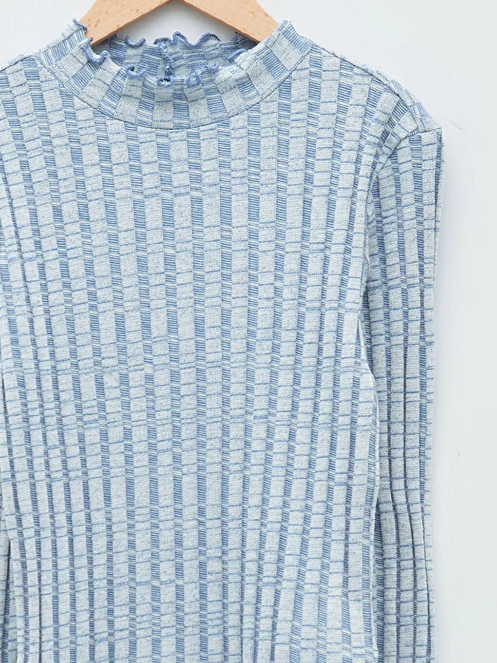 High Collar, Patterned Long Sleeve Women's T-Shirt