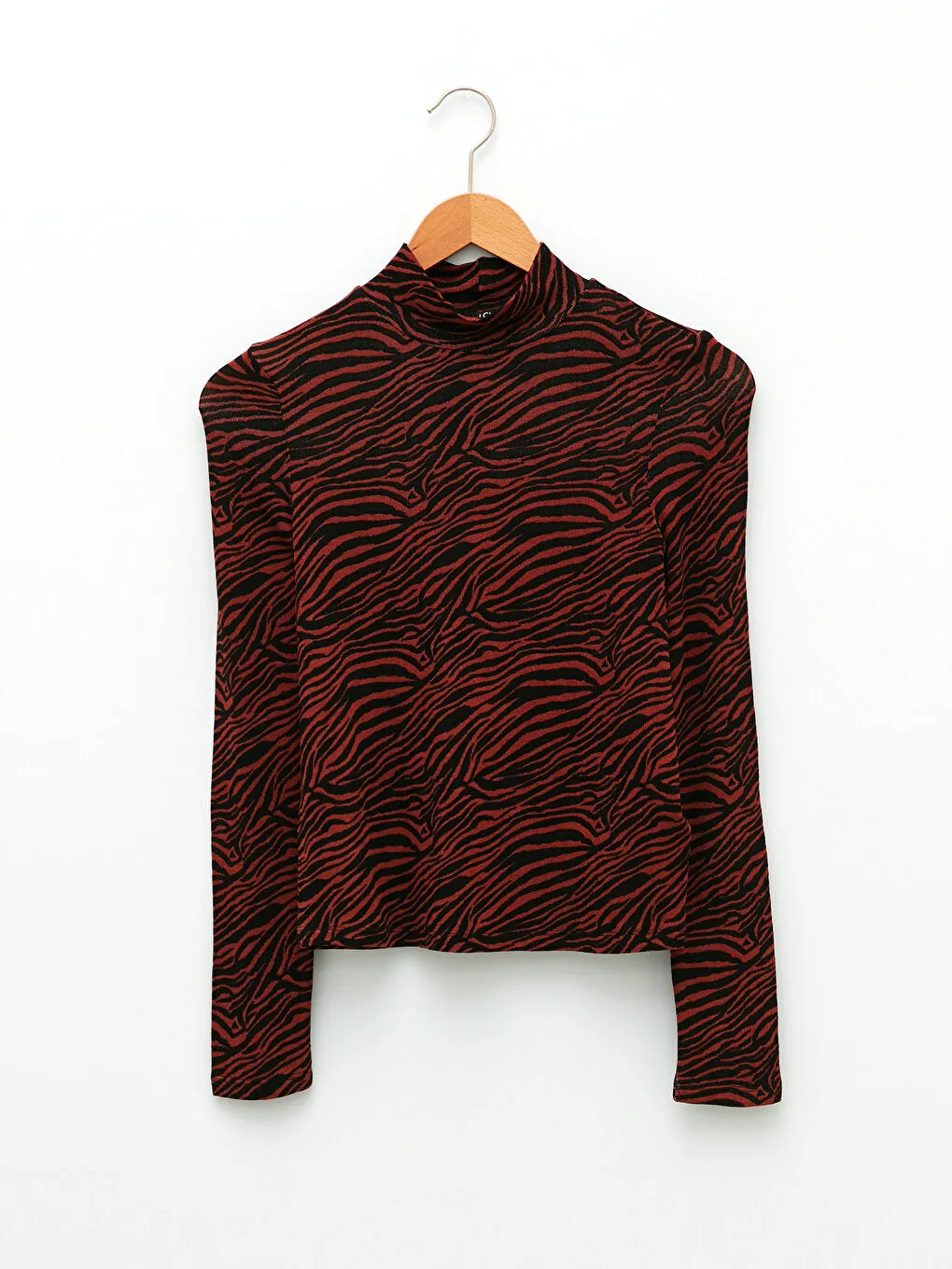 High Collar Patterned Long Sleeve Women's T-Shirt