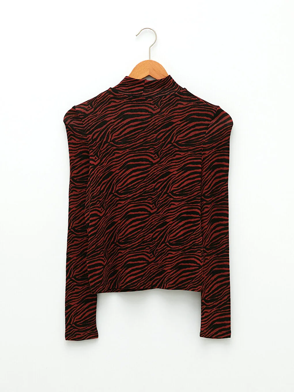 High Collar Patterned Long Sleeve Women's T-Shirt