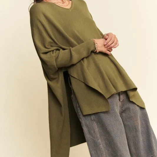 High-Low Side Slit Batwing Sleeve Top