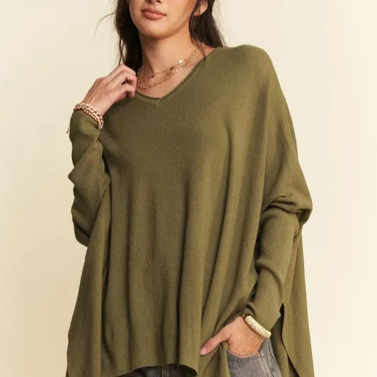 High-Low Side Slit Batwing Sleeve Top