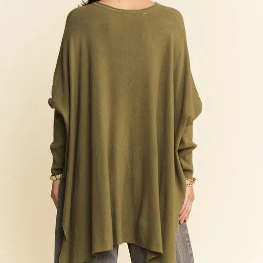 High-Low Side Slit Batwing Sleeve Top