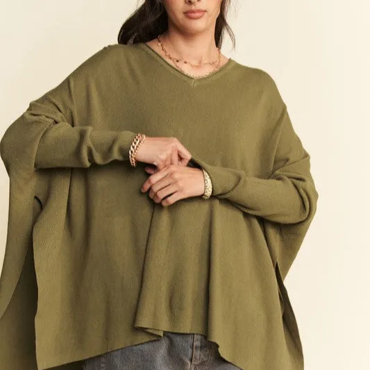 High-Low Side Slit Batwing Sleeve Top