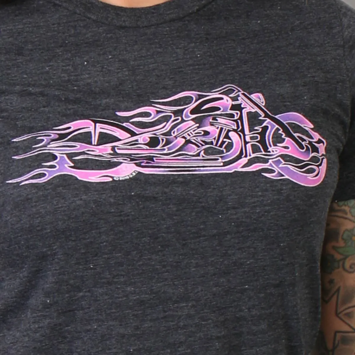 Hot Leathers GLR1215 Ladies Pink and Purple Fire Bobber Full Cut Motorcycle T-Shirt