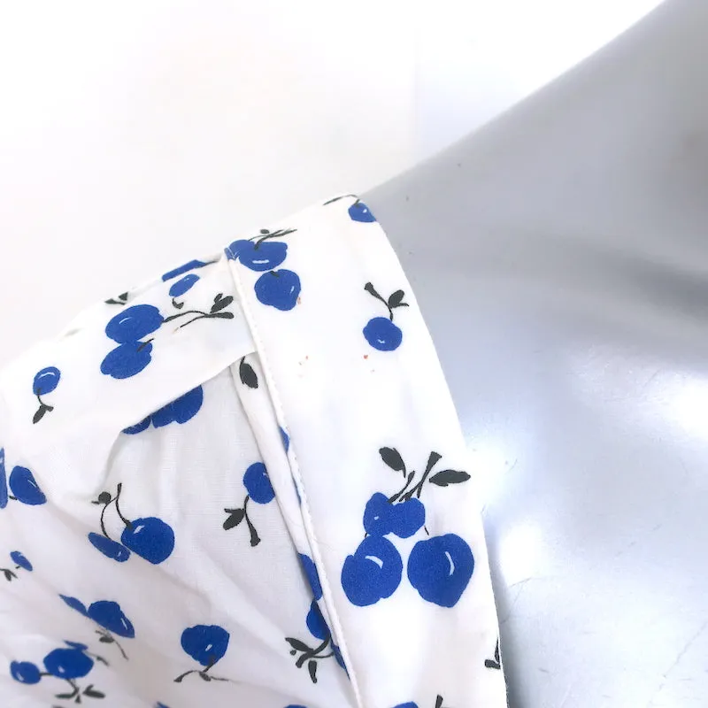 HVN Puff Sleeve Midi Dress White Cherry Print Smocked Stretch Cotton Size 0