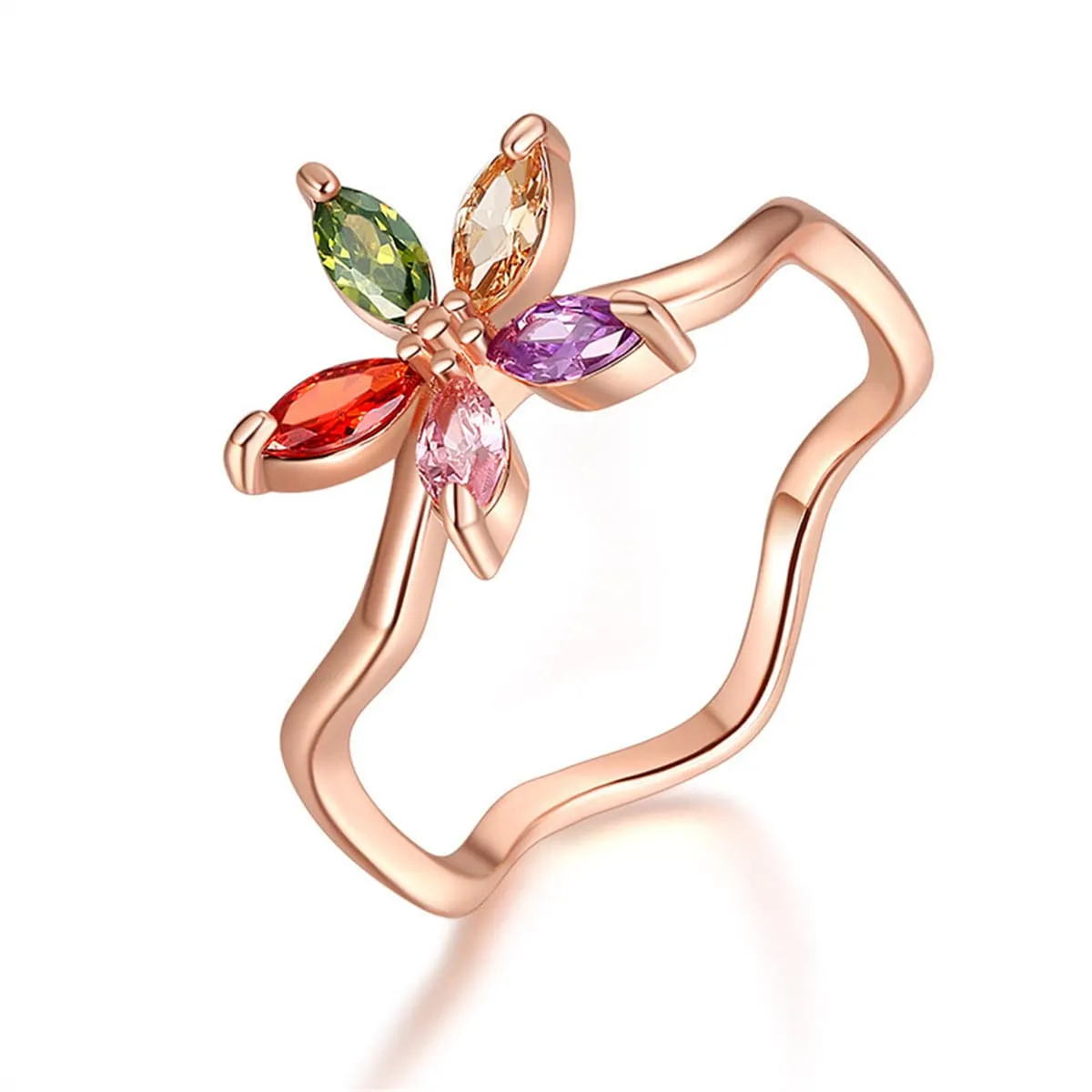 Jewel-Tone Crystal & 18K Rose Gold-Plated Floral Weave Ring