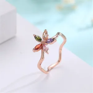 Jewel-Tone Crystal & 18K Rose Gold-Plated Floral Weave Ring