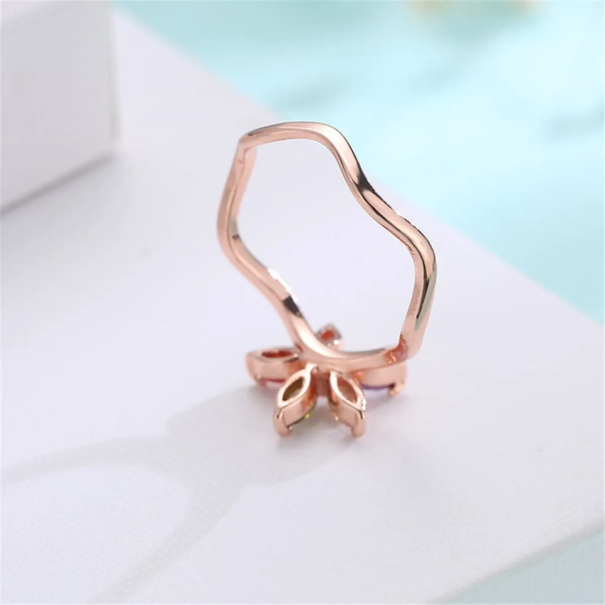 Jewel-Tone Crystal & 18K Rose Gold-Plated Floral Weave Ring
