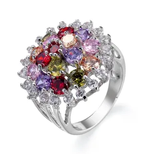 Jewel-Tone Cubic Zirconia & Silver-Plated Sunflower Ring