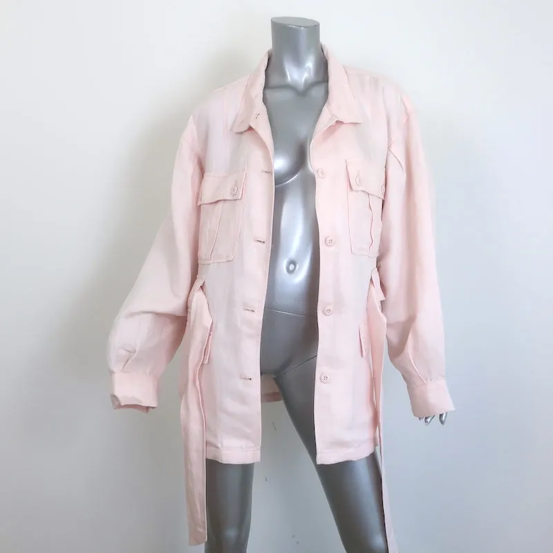Joie Sirena Belted Utility Jacket Pink Linen-Blend Size Large
