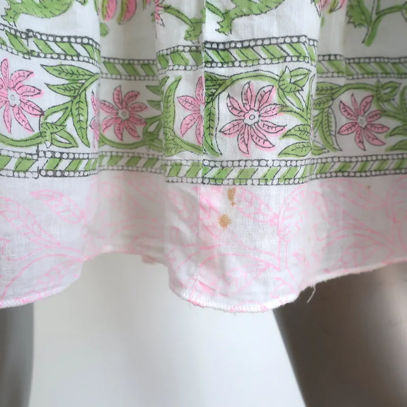 Juliet Dunn Flare Sleeve Dress White/Pink Poppy Print Cotton Size 2