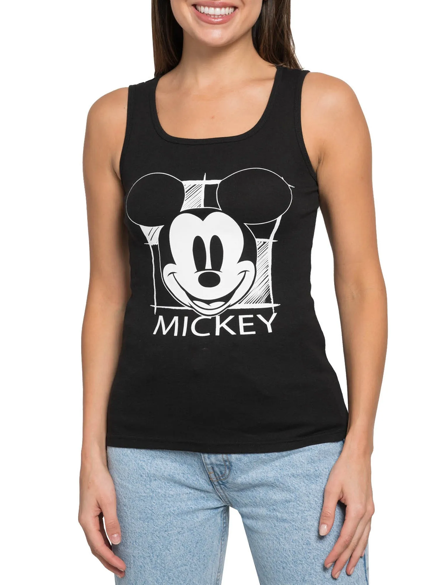 Juniors Women Mickey Mouse Tank Top Smiles & AOP Mickey Faces Leggings Black
