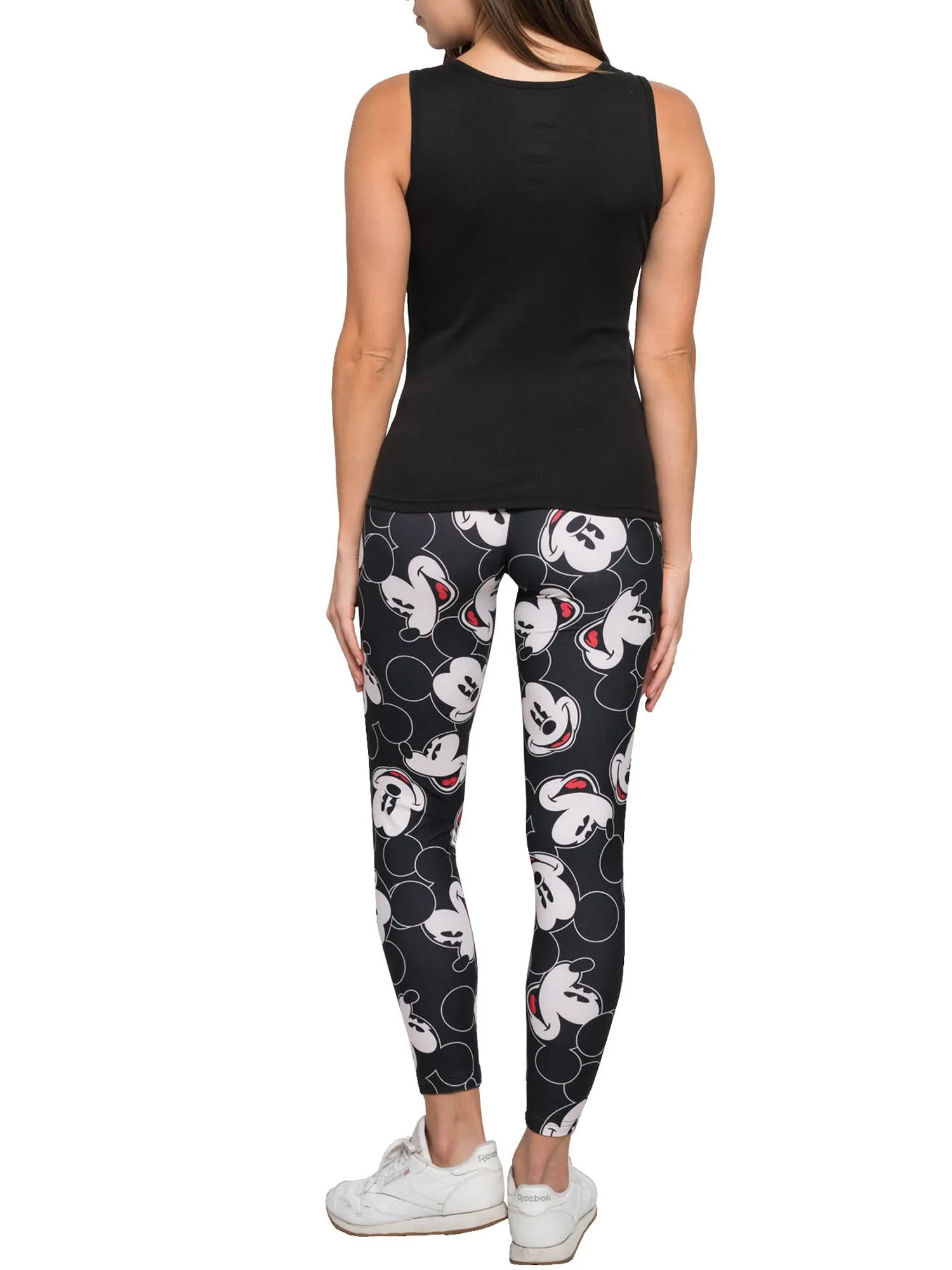 Juniors Women Mickey Mouse Tank Top Smiles & AOP Mickey Faces Leggings Black