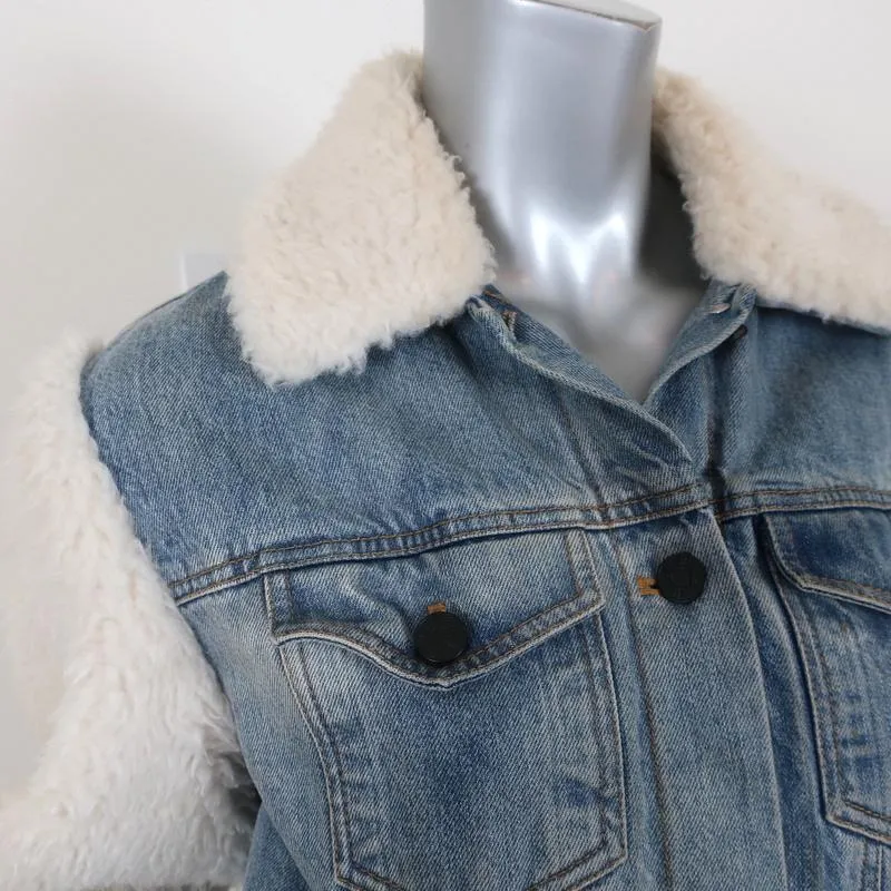 La Vie Rebecca Taylor Denim & Faux Fur Jacket Size Small