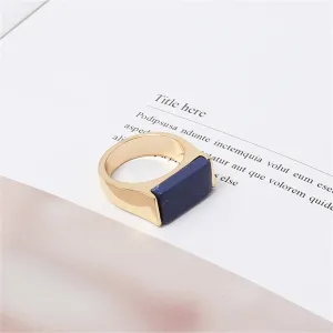 Lapis & 18K Gold-Plated Wide Rectangle Ring