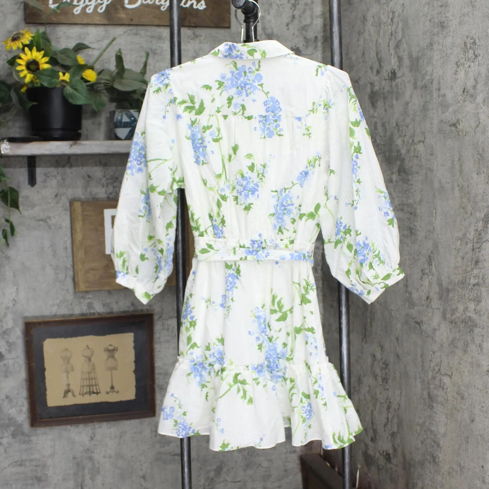 LC Lauren Conrad Womens Patterned Button Up Belted Dress White Multi S
