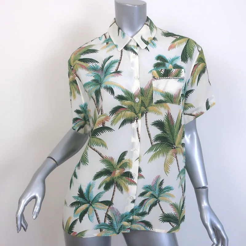Le Superbe Club Tropicana Crystal-Detail Shirt Palm Tree Print Silk Size 0