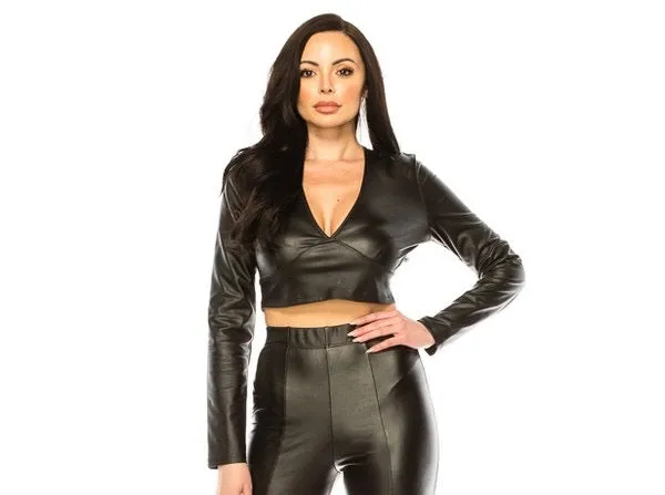 LEATHER LOOK CROP TOP