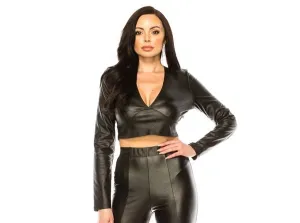 LEATHER LOOK CROP TOP