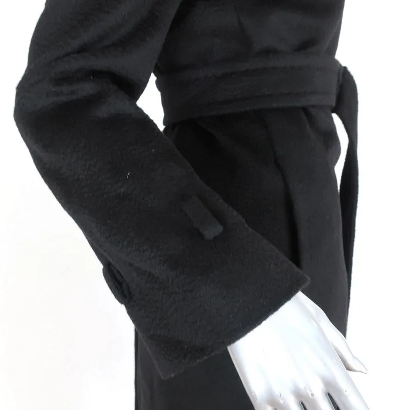 Max Mara Coat Black Leather-Trim Camel Hair Size 38 US 4 Belted Jacket